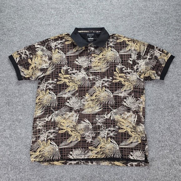 Izod Golf Polo Shirt Mens Large Floral Short Sleeve All Over Print Preppy Casual - Picture 1 of 6